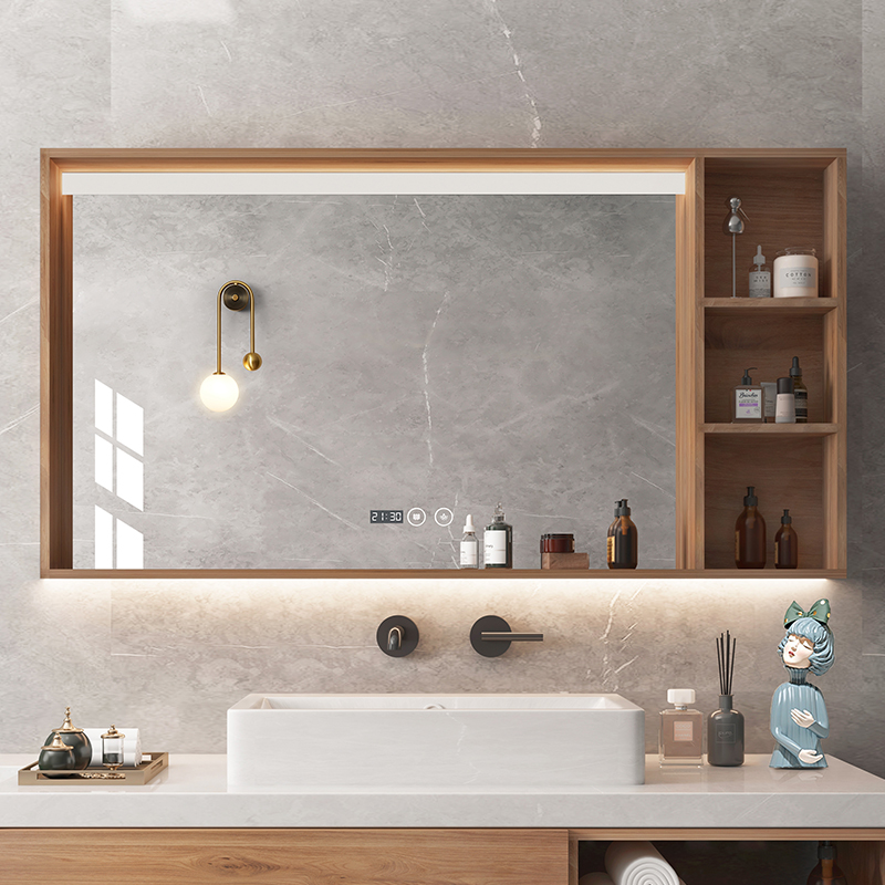 Smart bathroom mirror cabinet Toilet toilet mirror with shelf Toilet storage integrated separate mirror box with light