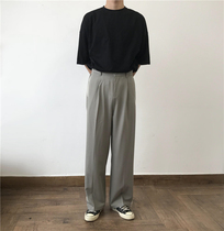 2020s Korean style spring and summer drop sense wide-leg pants straight stitching white-edged trousers mens all-match loose drag trousers