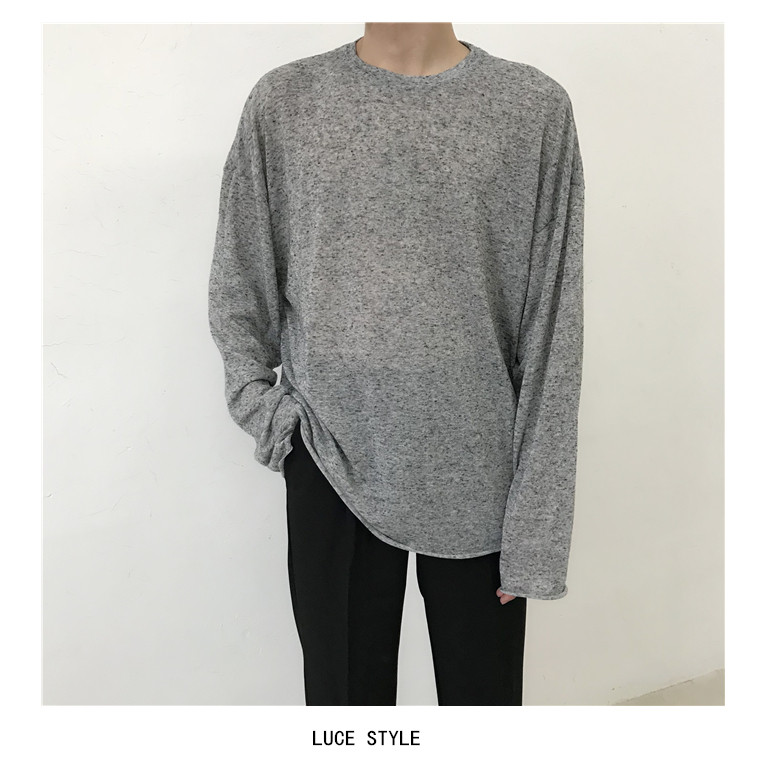 2021 spring Korean version of loose Joker thin long sleeve sunscreen T-shirt round neck casual micro cotton knitted T men and women