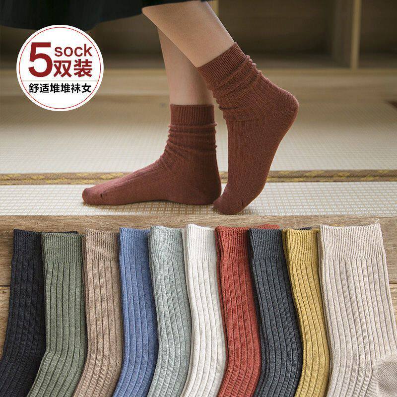 Pile of socks women's mid-tube autumn and winter thin cotton long tube spring and autumn Korean Japanese autumn solid color ins trendy black