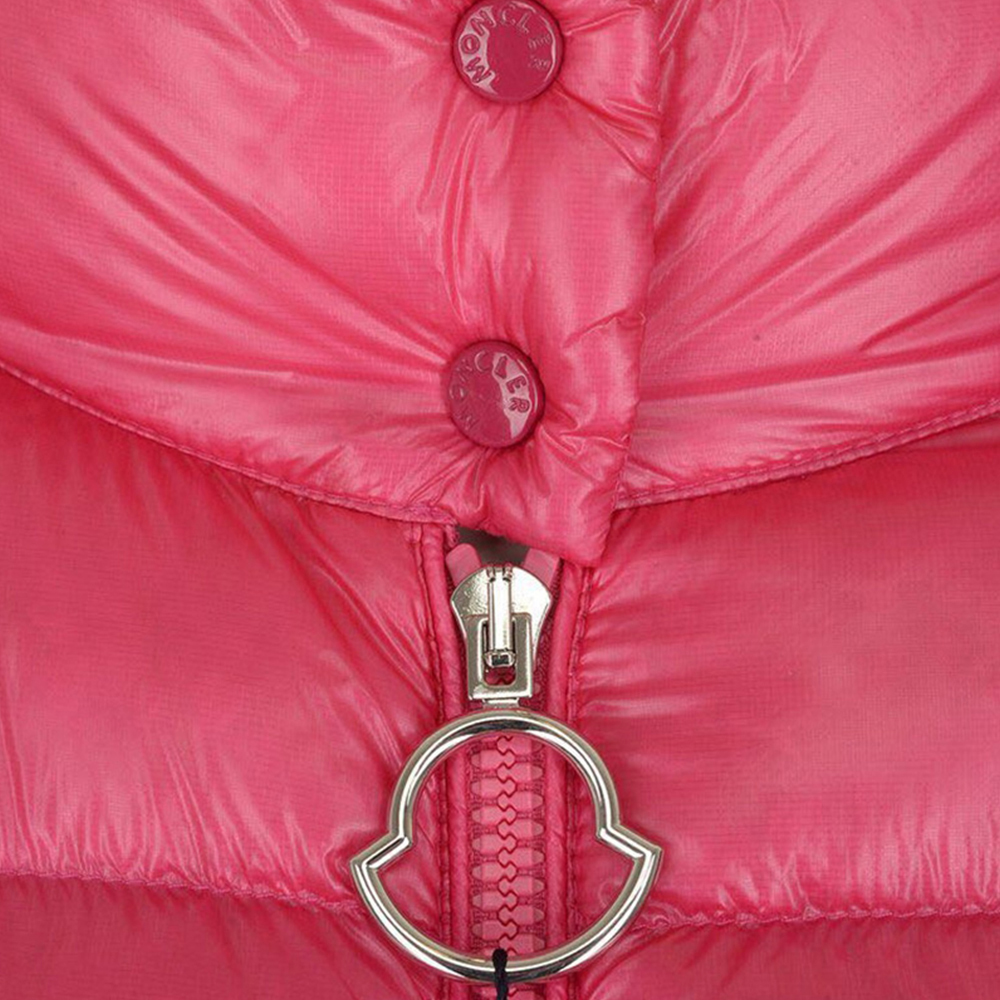 Moncler hồng dọc cổ áo hai chiều zip perseam ấm đơn giản lỏng bên ngoài mặc áo khoác xuống ngắn của phụ nữ