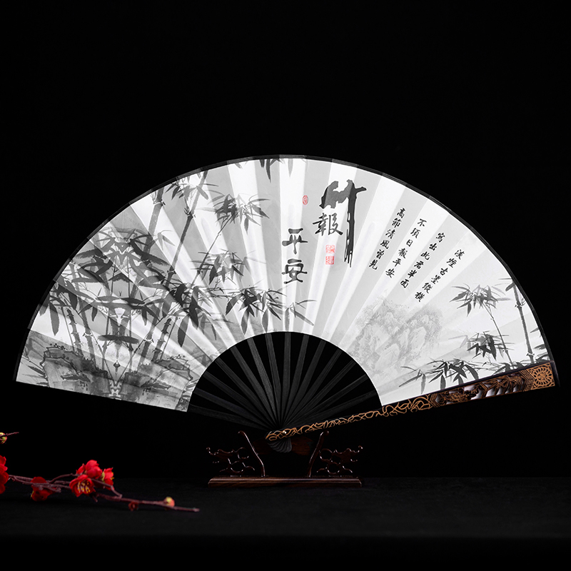10-inch hollow carved fan bone Chinese style male fan rice paper folding fan classical bamboo fan ancient style craft fan gift fan