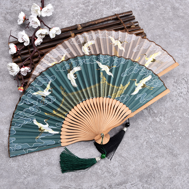 Song Huizong Rui crane figure retro style 6 inch women's folding fan Hanfu carry-on Chinese style small fan crane