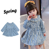 2021 Girls autumn dress net red girls autumn childrens cotton skirt doll collar floral casual dress