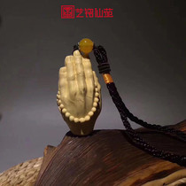 Small Leaves Yellow Poplar Wood Buddha Handmade with handicrafts pendant Buddhist hand solid wood men ready to play with objects