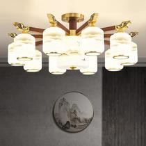 Downward-facing new Chinese-style chandelier all-copper living room lamp Chinese-style restaurant bedroom solid wood ceiling lamp duplex floor hall lamp