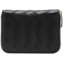 Bottega Veneta Womens Braided Sheep Leather Zip Short Wallet Coin Purse Card Holder