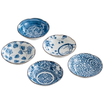 (Self-operated) Japan-imported Mino ware Japanese-style blue and white small bowl five-piece Japanese-style handmade ceramic tableware set