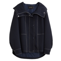 (Self-operated) ELLE design contrasting silhouette windbreaker jacket for women 2024 autumn new style simple temperament top