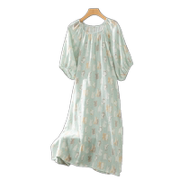 (Self-operated) toratani pure cotton double-layer yarn soft forest round neck five-sleeve womens home wear nightgown