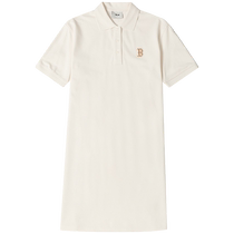 (Self-operated) MLB dress new womens POLO collar long skirt cream embroidered casual wear long T-shirt
