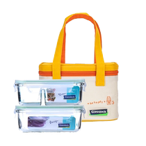 (Self-operated) Glasslock imported tempered glass separated lunch box microwave oven rectangular crisper box