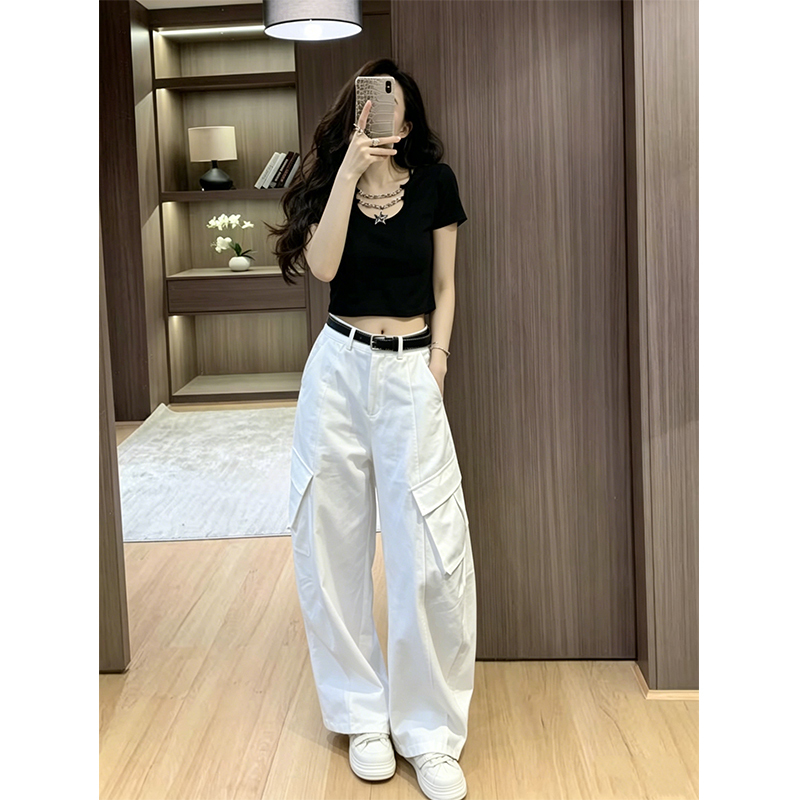 Chain Short-Sleeve T-Shirt and Cargo Pants Two-Piece Set for Women, 2026 Summer New Korean Style, Relaxed and Slimming Outfit