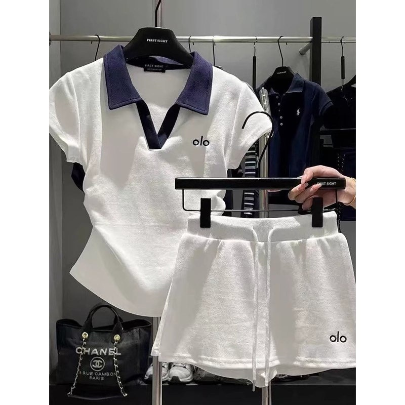 White Sports Casual Fashion Polo Shirt Short-Sleeved T-Shirt Top Women's Summer 2025 New Shorts Skirt Two-Piece Suit White Sports Casual Fashion Polo Shirt Short-Sleeved T-Shirt Top Women's Summer 2025 New Shorts Skirt Two-Piece Suit