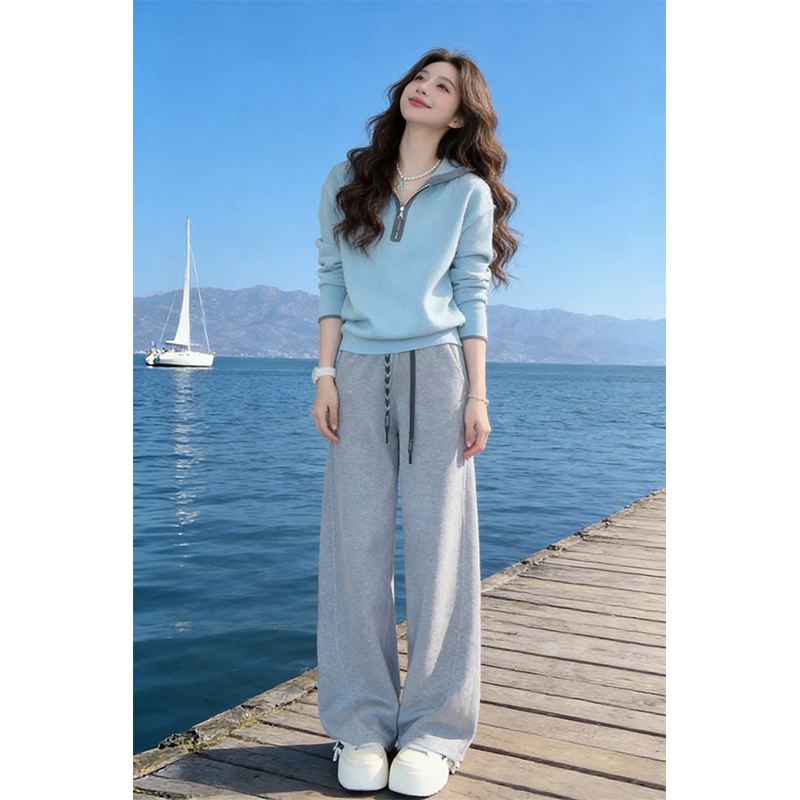 Casual Sports Suit for Women 2026 Spring New Fashion Age-Reducing Loose Hooded Sweatshirt Wide-Leg Pants Two-Piece Set