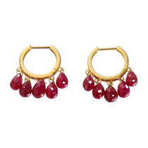 Ruohua Jewelry Southern France Holiday Water Drop Pigeon Blood Ruby Earrings Womens 18K Gold Earrings Colorful Gift Customization