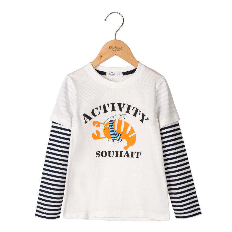 Nước suối Child / Fall 2019 cậu bé lớn và cũ T-shirt boy vòng cổ dành cho trẻ em mới của loose-fitting dài tay T-shirt.