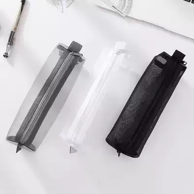 Simple hipster transparent net gauze creative exam pencil case student pen case large capacity grid bag stationery bag