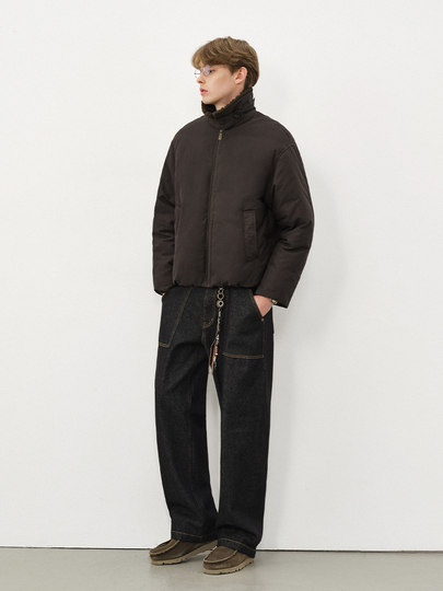 Мужская зимняя ветрозащитная рабочая куртка 714street в американском ретро-стиле (с воротником-стойкой/петличкой), утепленная, хлопковая, 2025 год