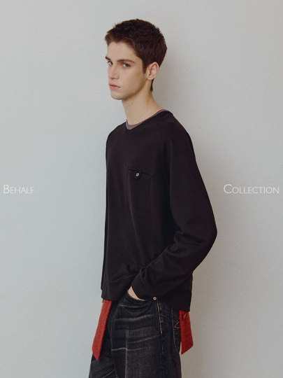 714street高端线 BEHALF 混纺锦棉波纹领贝壳扣 弧形下摆口袋长袖