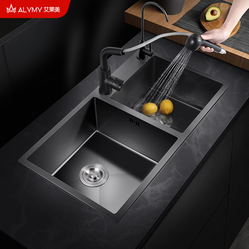 German Elamey Washing Basin Double Sink Kitchen Nano Sink 304 stainless steel black dishwasher tank household