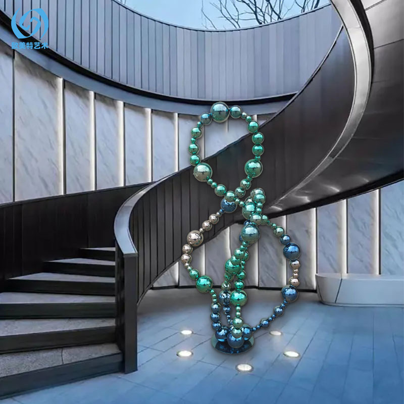 304 Stainless Steel Round Ball Combined Styling Abstract Beauty Salon simple spray plated with seven colorful floor sculpted decorations-Taobao