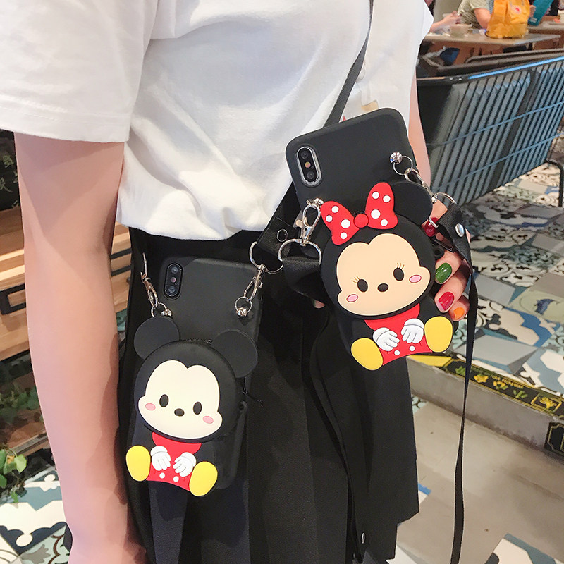 卡通苹果11手机壳iphone8斜挎x老鼠xr零钱包xs背包式xsmax包包11pro可爱max立体xmax斜跨八网红七抖音六同款