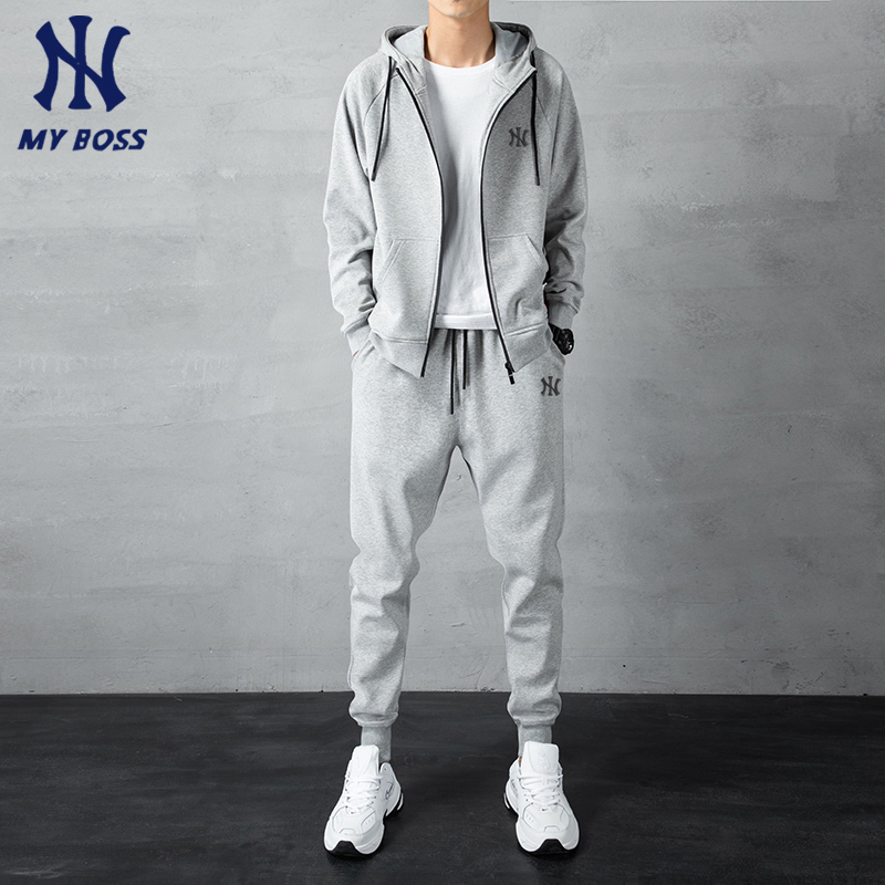 American Trendy Brand New Casual High-End Pure Cotton Hooded Sweatshirt and Pants Set for Men, Sporty Fashion Zip-Up Jacket for Autumn and Winter