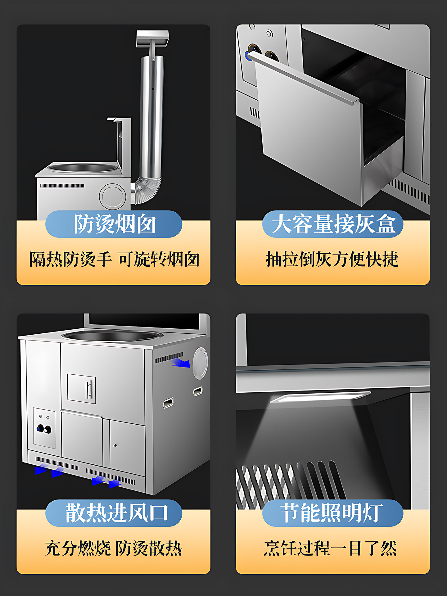 Omikon Smokeless Integrated Wood Stove for Home Use, Thickened Stainless Steel, Durable, New Rural Commercial Integrated Stove