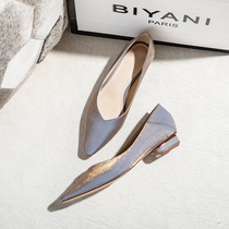 Highly recommended new style~ Super comfortable on the feet light luxury satin pointed toe low heel single shoes womens thick heel commuter flats
