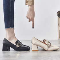 Heavy pound recommended soft leather can be two wear ~ new show air display slim upper foot not tired square with single shoe high heel shoe