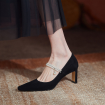 2021 GODDESS NEW SPRING STYLE Style With High Heel Shoes Coarse Heel Pearl Mary Precious Single Shoes Big Code Women Shoes