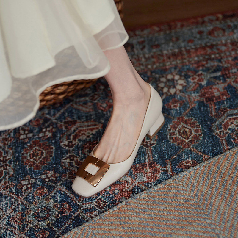 2021 new strong push ~ Jane about not simple and shallow square head fairy shoes late evening windy genuine leather flat-bottomed single shoes