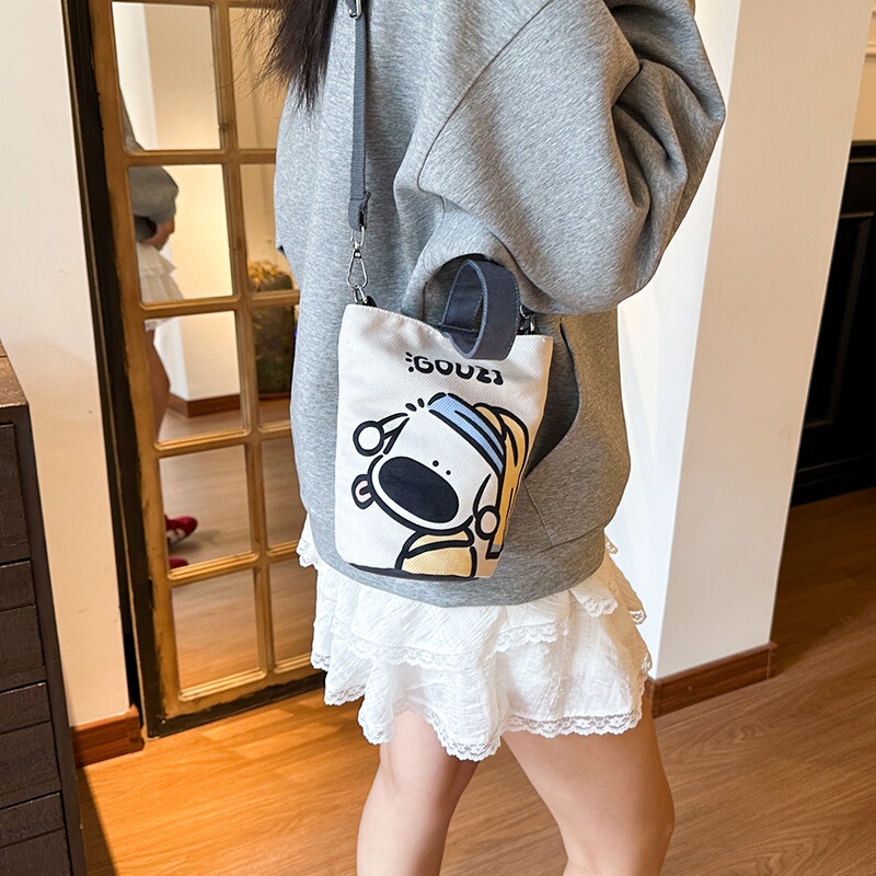Mobile Phone Crossbody Bucket Bag, Office Worker Tote Bag, Canvas Bucket-Shaped Handbag, Lunch Bag, Girl's Outing Handbag