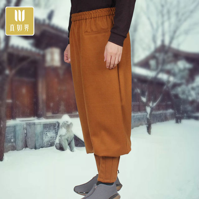 Zhenrujie monk clothes, plush woolen leggings-free pants, thickened legging-free monk pants, Zen meditation pants, loose meditation monk clothes