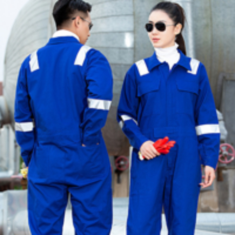 Spring and Autumn Pure Cotton One-Piece Work Clothes with Reflective Strips, Hna Crew Labor Protection Clothing, Shipyard Mechanic Integrated Maintenance Clothing