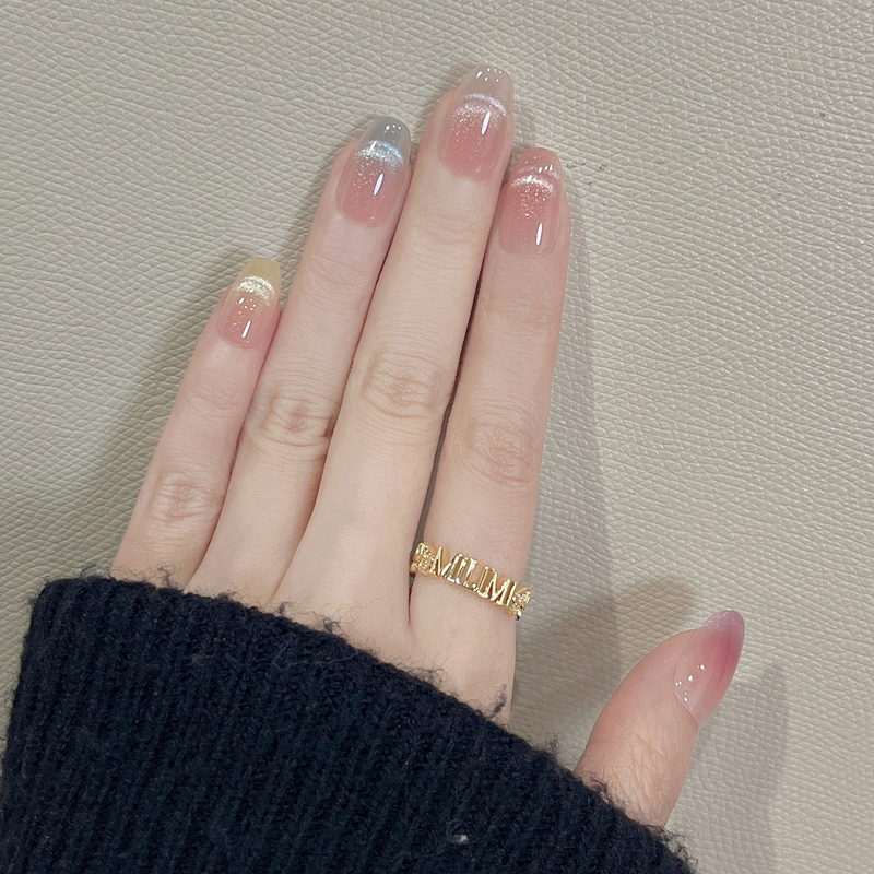 Handmade Short Dopamine French Cat-Eye Nail Art 2026 New Style High-End Whitening Dreamy Girl Macaron