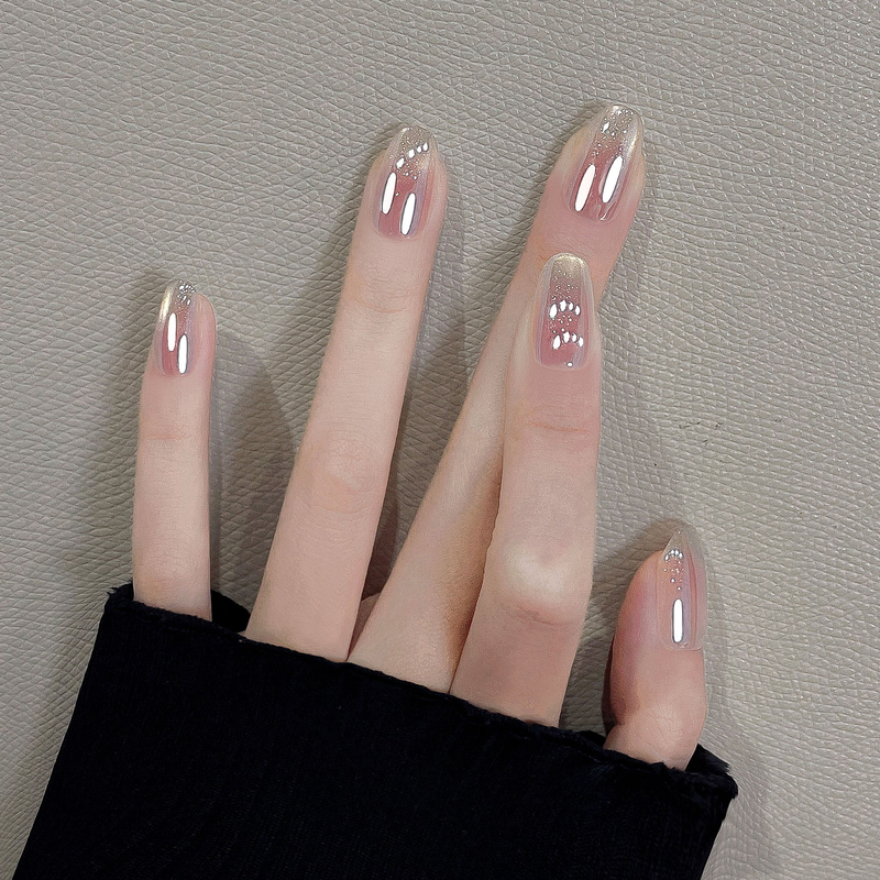 Purely Handmade Short Gradient Electroplated Gold Nails 2026 New Model Light Luxury High-End Nail Stickers Sunset Gold Finish