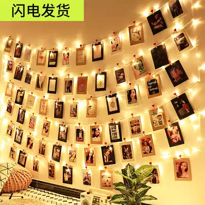 Net red Photo Wall room layout decorations hemp rope clip ins wind-free hole creative bedroom photo frame hanging wall