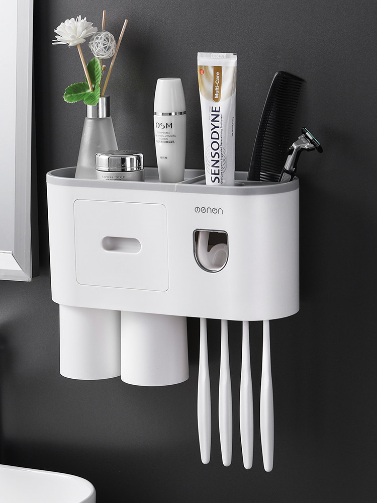 Toothpaste device wall-mounted bathroom toothbrush rack automatic squeezer set artifact free punching squeeze household