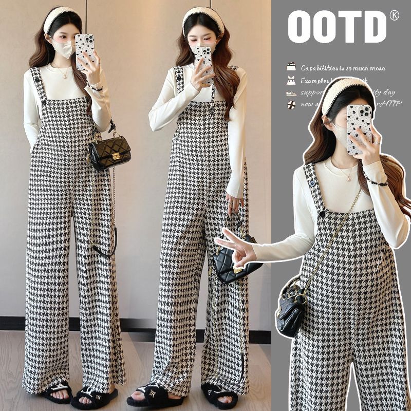 Maternity Wear New Style 2026 Fashionable Black and White Plaid Chanel-Style Overalls Spring and Autumn Simple Round Neck Slim-Fit Top Set Maternity Wear New Style 2026 Fashionable Black and White Plaid Chanel-Style Overalls Spring and Autumn Simple Round Neck Slim-Fit Top Set
