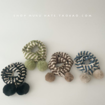 Childrens scarf Korean style striped wool ball autumn and winter soft ins wool knitted scarf baby windproof neck cover trendy