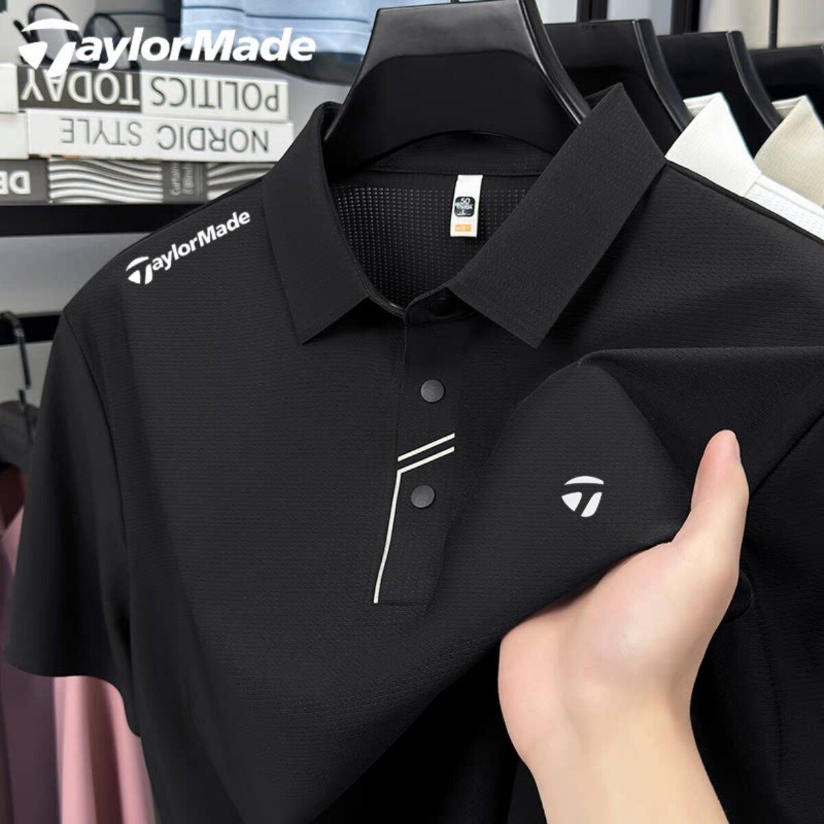 Taylormade เสื้อโปโลแขนสั้นสำหรับผู้ชาย ใส่เล่นกอล์ฟ ระบายอากาศดี แห้งเร็ว เสื้อยืดกีฬากอล์ฟ