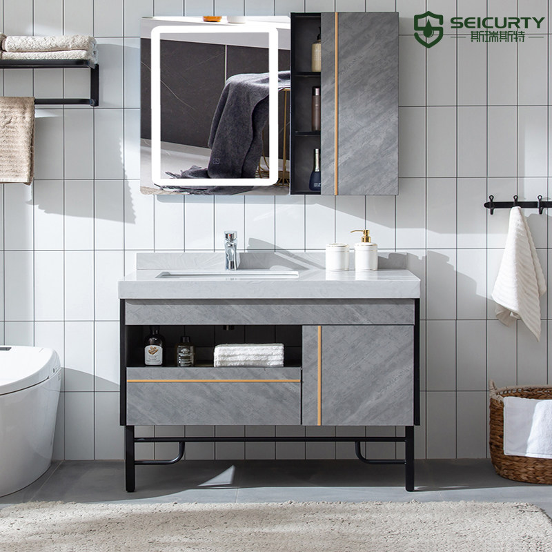 Bathroom cabinet multi-layer solid wood Nordic style ceramic one simple and elegant gray washbasin washbasin