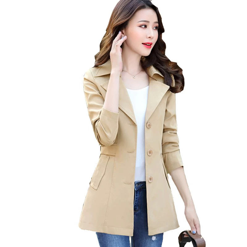 2020 mùa xuân và mùa thu mới của phụ nữ ngắn váy hoang dã áo khoác nhỏ mỏng giảm béo nhỏ dài tay áo gió Hàn Quốc - Trench Coat
