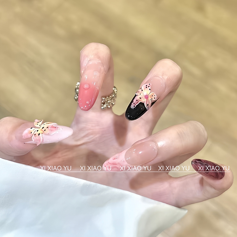 [Seattle Night] Sweet and Spicy Island Style French Exquisite Three-Dimensional Water Dew Carving Gradient Handmade Wearable Nails