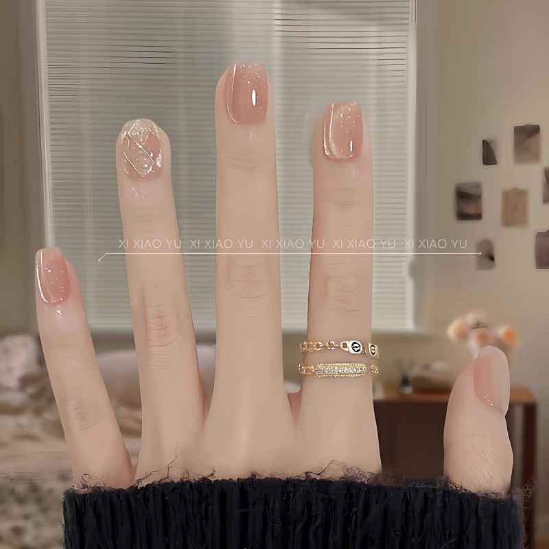 【Rose Gold Lantern】Champagne Gradient Side Light Cat Eye Elegant Whitening Atmosphere Short Style Sparkling Handmade Wearable Nails 【Rose Gold Lantern】Champagne Gradient Side Light Cat Eye Elegant Whitening Atmosphere Short Style Sparkling Handmade Wearable Nails