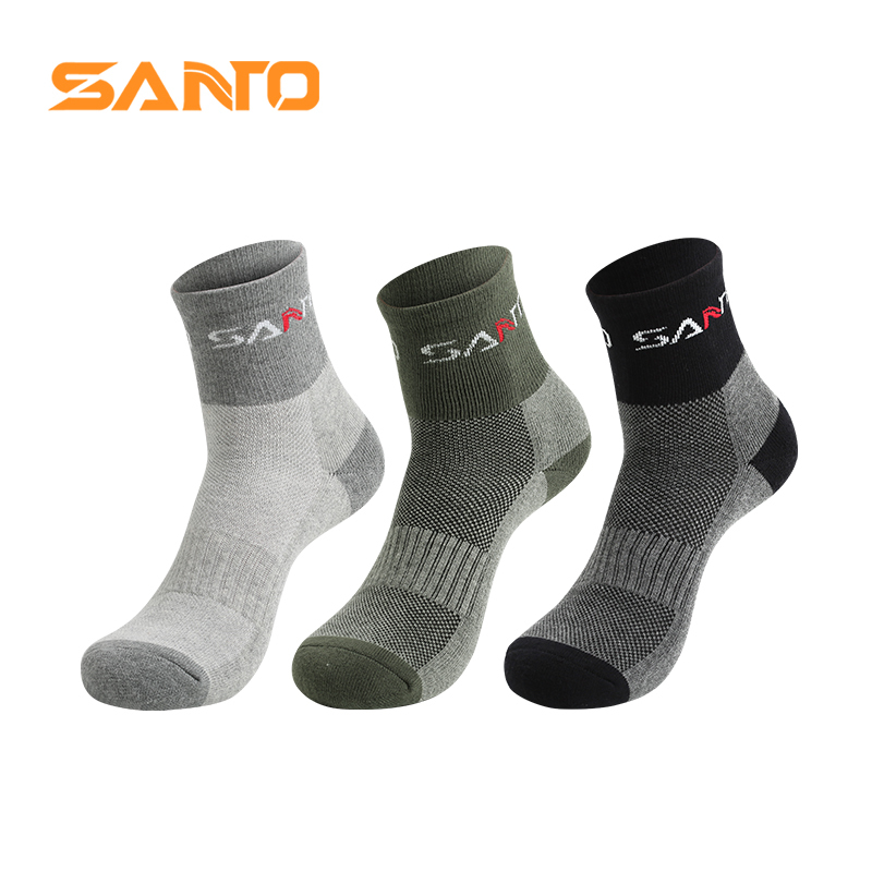3 Pairs of Santo Outdoor Hiking Socks, Quick-Drying Men's Sports Socks, Thickeneded Terry Bottom Running Sweat-Absorbent Hiking Socks