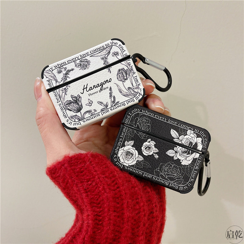 Fa-style retro flower airpods3 protective sleeve shell 2 dairo 3rd generation new lovers apply Apple wireless Bluetooth headphones 2 1 generation of silicone cortex soft shell black and white advanced sensation small crowns