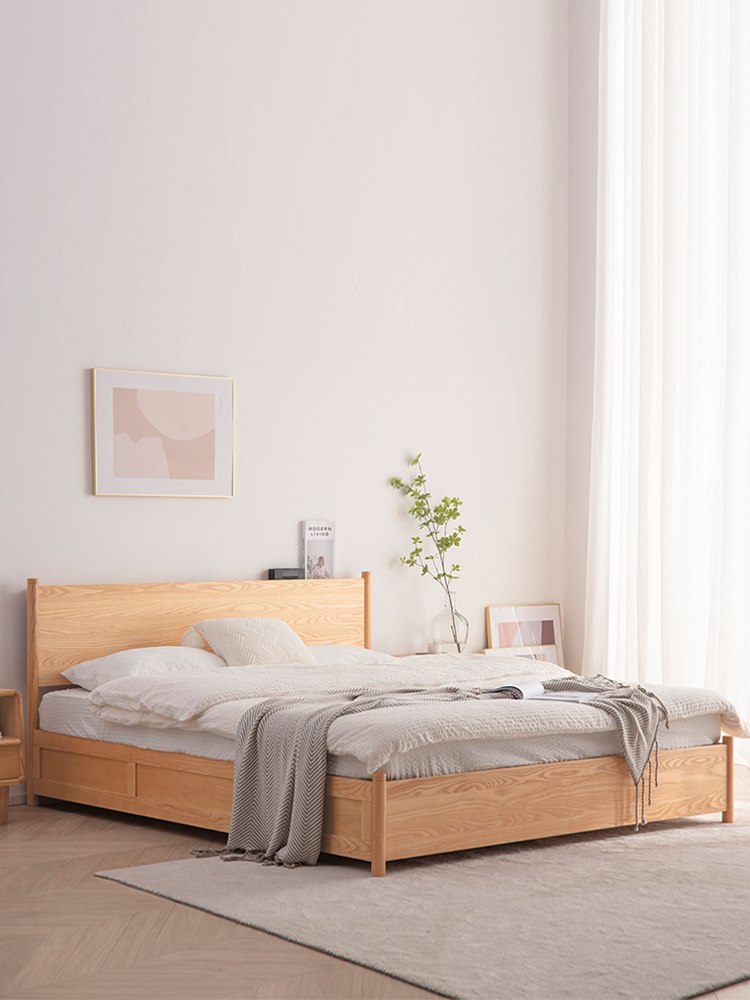 Nordic all solid wood bed North American ash 1 5m high box storage bed 1 8m bed box bed Japanese-style modern